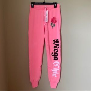 NWT Wildfox Mega Chic Joggers Neon Pink size Small
